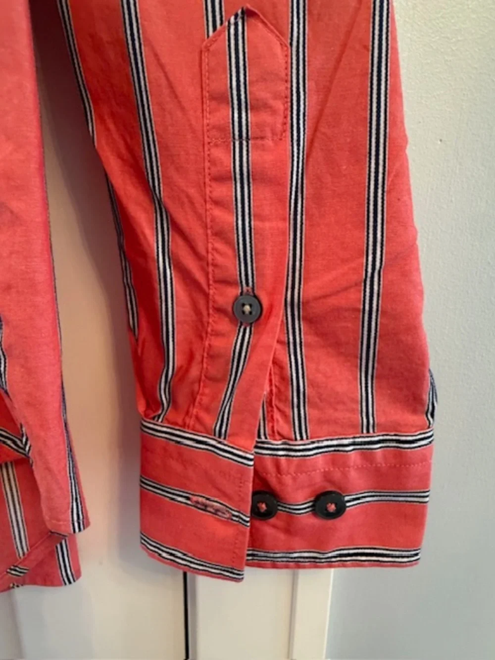 Banana Republic Men Large Relaxed-Fit Cotton poplin Orange Stripe Shirt EUC